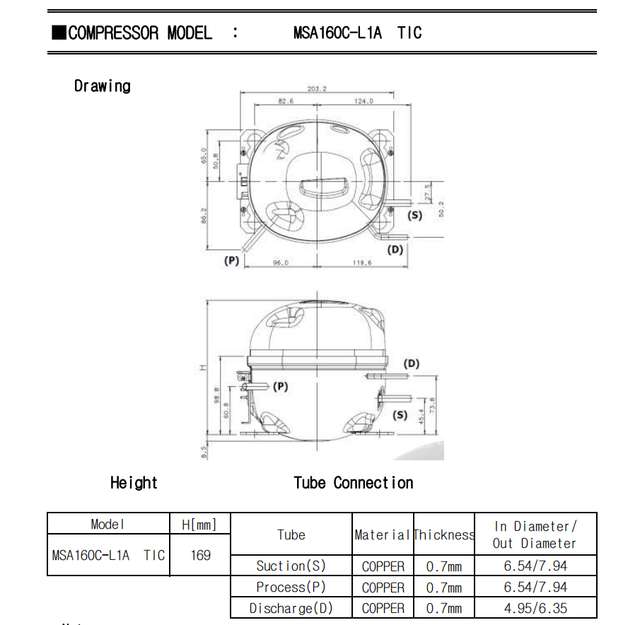 Samsung Reciprocating Refrigerator Compressors Dimensions